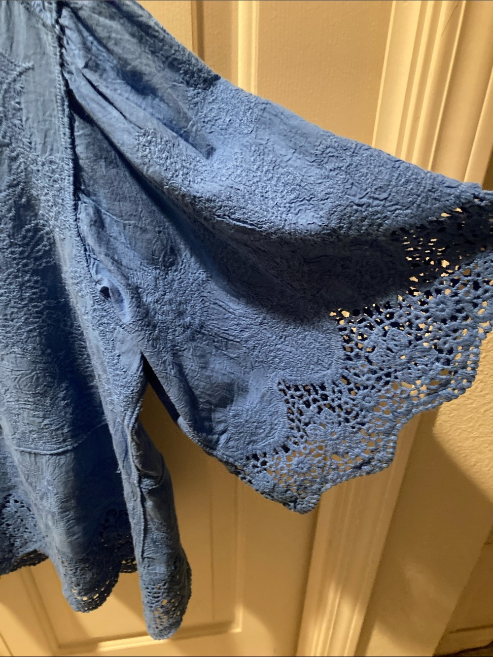 Democracy Royal Blue Crochet-Trim V-Neck Blouse - Picture 4 of 7
